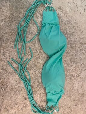Turquoise Twist Bandeau Bikini Top with Tassel Straps